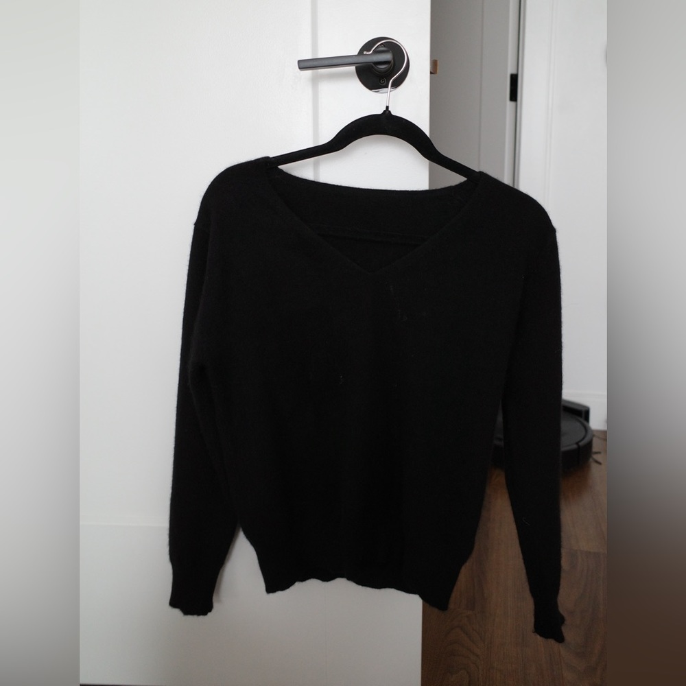 Black V-neck cashmere sweater